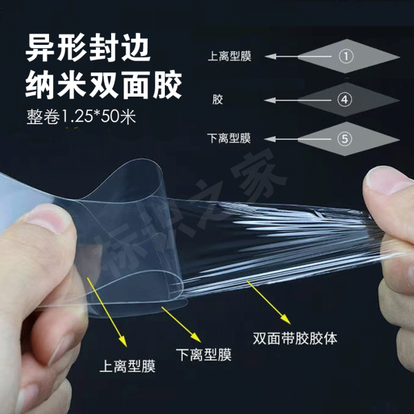 異型封邊雙面膠超透超薄納米雙面膠異型封邊雙面膠1.25*50米